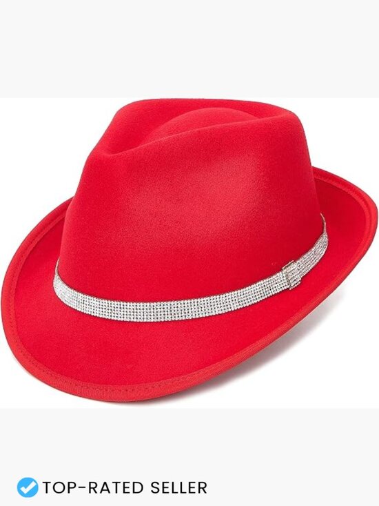 Trendy Short Brim Felt Fedora Hat Rhinestone Belt Trilby Panama Dress Hat main image 7